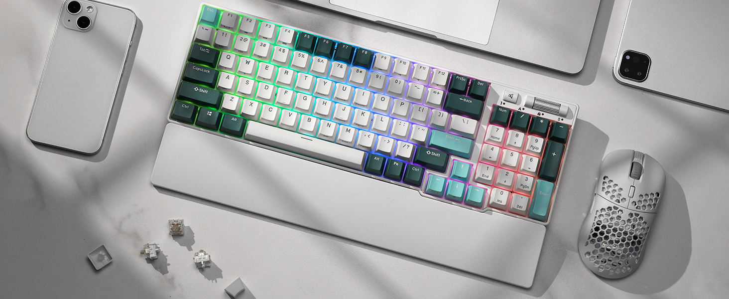 Механічна клавіатура RK ROYAL KLUDGE RK96 RGB Limited Ed з RGB підсвічуванням, 96 клавіш, 90% layout, Bluetooth 5.0/2.4G/USB-C, Hot-Swap, QWERTY (Camp Grün)