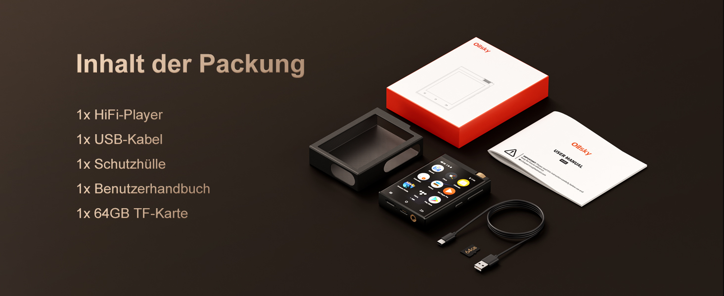 Портативний аудіоплеєр Oilsky з Bluetooth та WiFi, 80GB, Android 9.0, 2.8