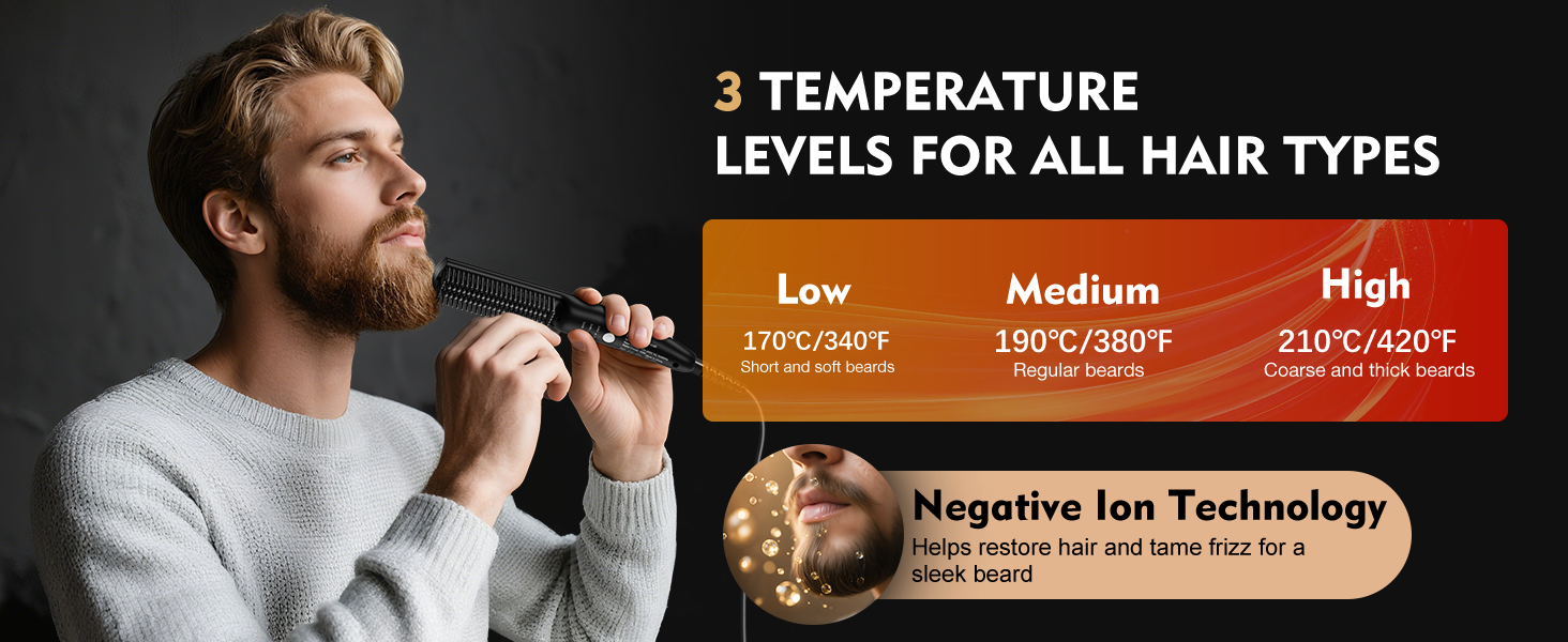 VIKICON Випрямляч для бороди чоловічий, мініатюрний електричний, швидкий нагрів, щітка-гребінець, іонний випрямляч для догляду за коротким та довгим волоссям, чорний