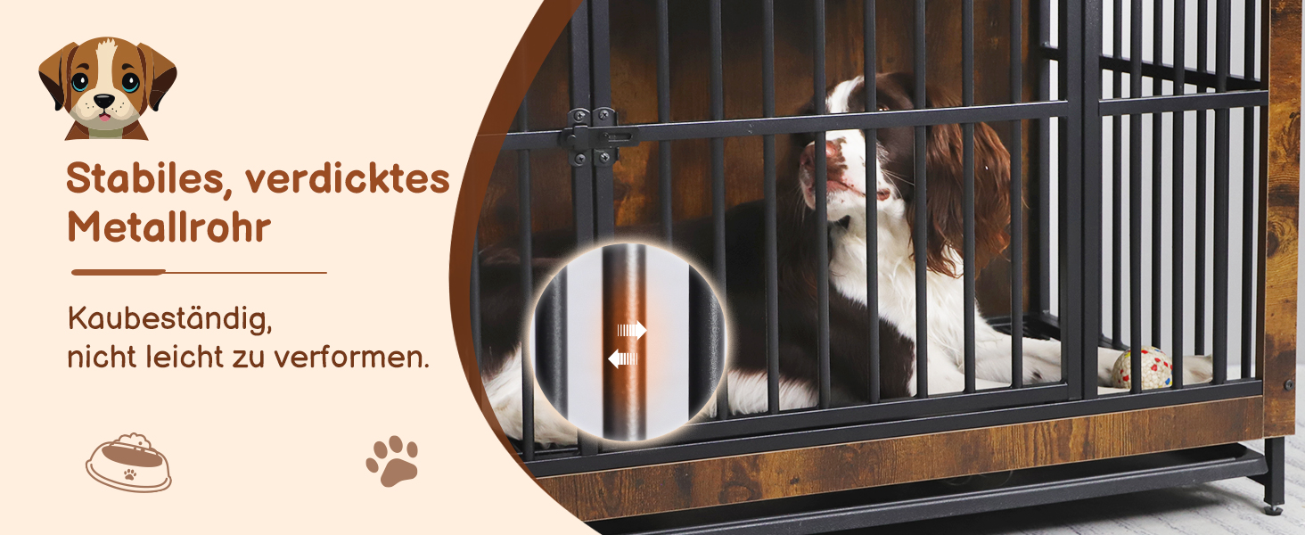 Дерев'яний вольєр для собак з двома дверцятами, міцний вольєр-будка для великих, середніх та малих собак, знімний піддон, 97.5 x 97.5x59x77.5 см