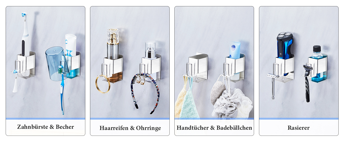 Настінний тримач для зубних щіток (2 шт.), без свердління, для електричних зубних щіток, самоклеючий, срібний