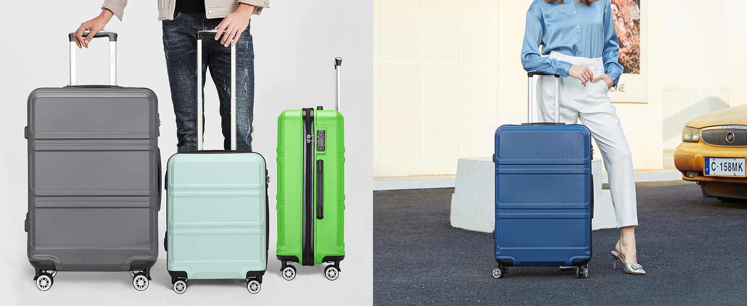 Чемодан-тележка KONO з ABS+PC - легкий валіз з 4 колесами, TSA-замком, для подорожей, бізнесу та сімейного відпочинку (M (52cm), Зелений/Камуфляж)