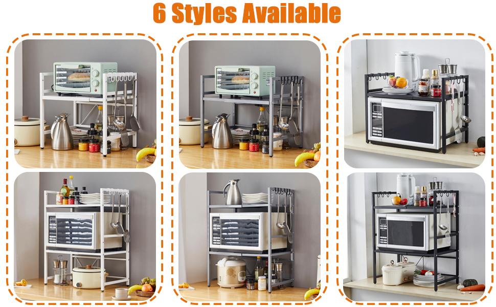 Розширювана полиця для мікрохвильової печі, органайзер для кухні, підставка для фритюрниці, 3 яруси, чорний