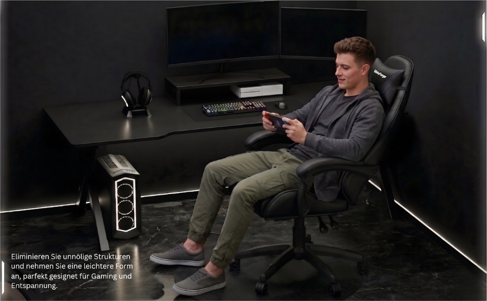Ігрове крісло Gaming-Sessel для офісу та геймерів, з динамічною підтримкою попереку, регулюванням висоти та підлокітників, обертання на 360°, м'яка оббивка, чорне