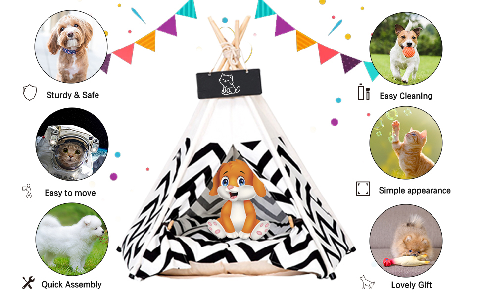 Палатка для тварин Tipi, 60x60x70 см: ліжко для собак та котів з двостороннім килимком, знімний та пральний дизайн