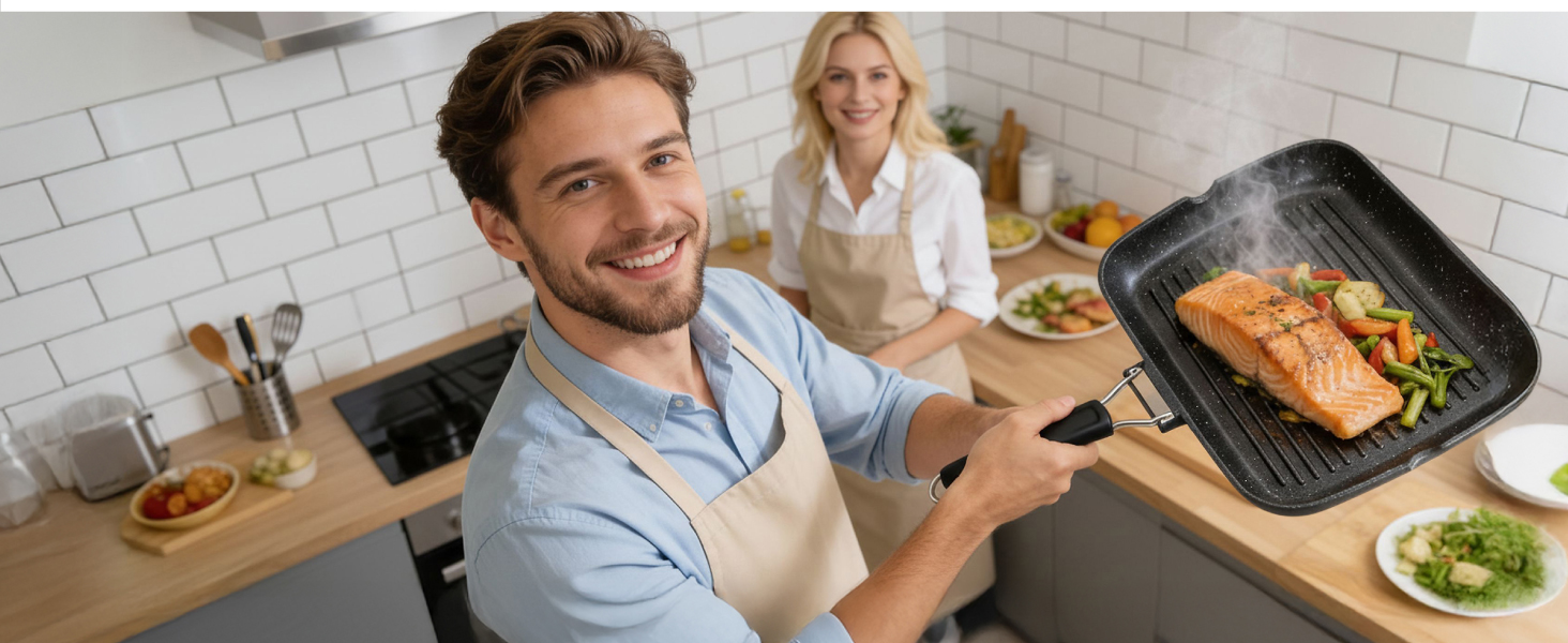 Гриль-сковорода Brieve Black Titanium індукційна, алюмінієва з антипригарним покриттям, складана, 34x24 см