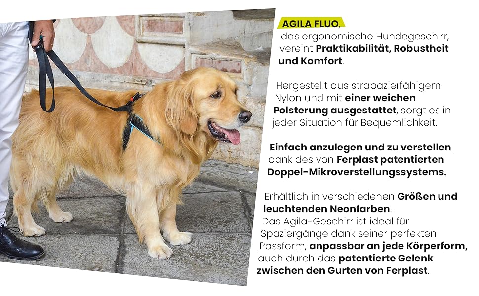 Шлейка для собак Ferplast Agila Fluo 3, неонове зелений, розмір 3, 37-57 см