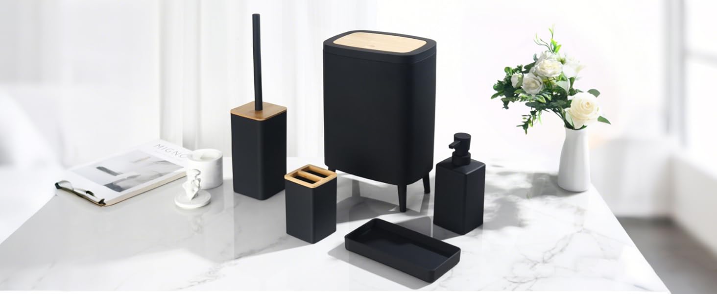 Диспенсер для мила та миючого засобу чорного кольору з дерева для кухні та ванної кімнати, з помповим дозатором