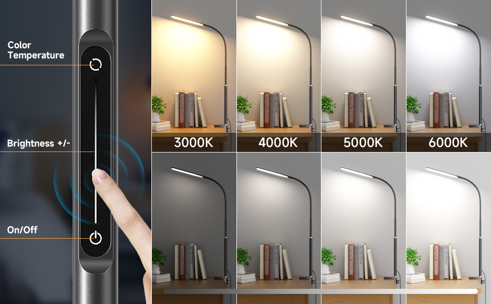 LED лампа для столу з кріпленням, регульоване затемнення, архітектурна лампа, лампа для офісу з регульованим кріпленням, пульт дистанційного керування, 4 колірні температури, чорний
