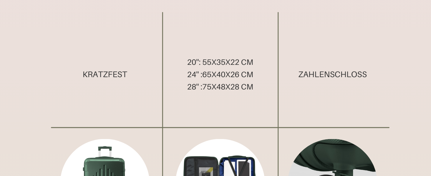 Набір валіз LALAHO Zwillingsrollen: валізи-тролії з твердим корпусом (M, L, XL) рожевого золота та темно-зеленого кольору