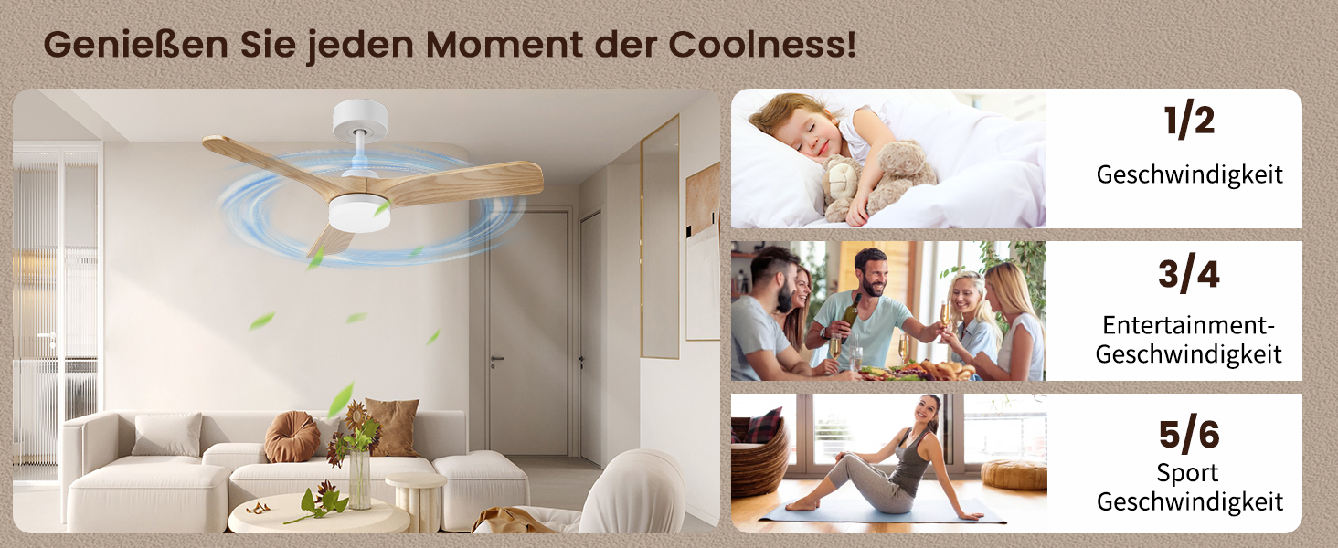 Стеляний вентилятор Holz з підсвіткою, тихий DC-двигун, 90 см, для вулиці, 3 дерев'яних лопаті, диммування LED 24W, пульт з пам'яттю, 6 швидкостей, таймер (світла текстура дерева, 75 см)