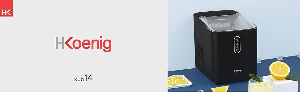 Машина для приготування льоду H.Koenig KUB14, 12 кг/24 год, швидке приготування (6 хв), 2 розміри кубиків, 120 Вт, тиха, чорна, з лопаткою