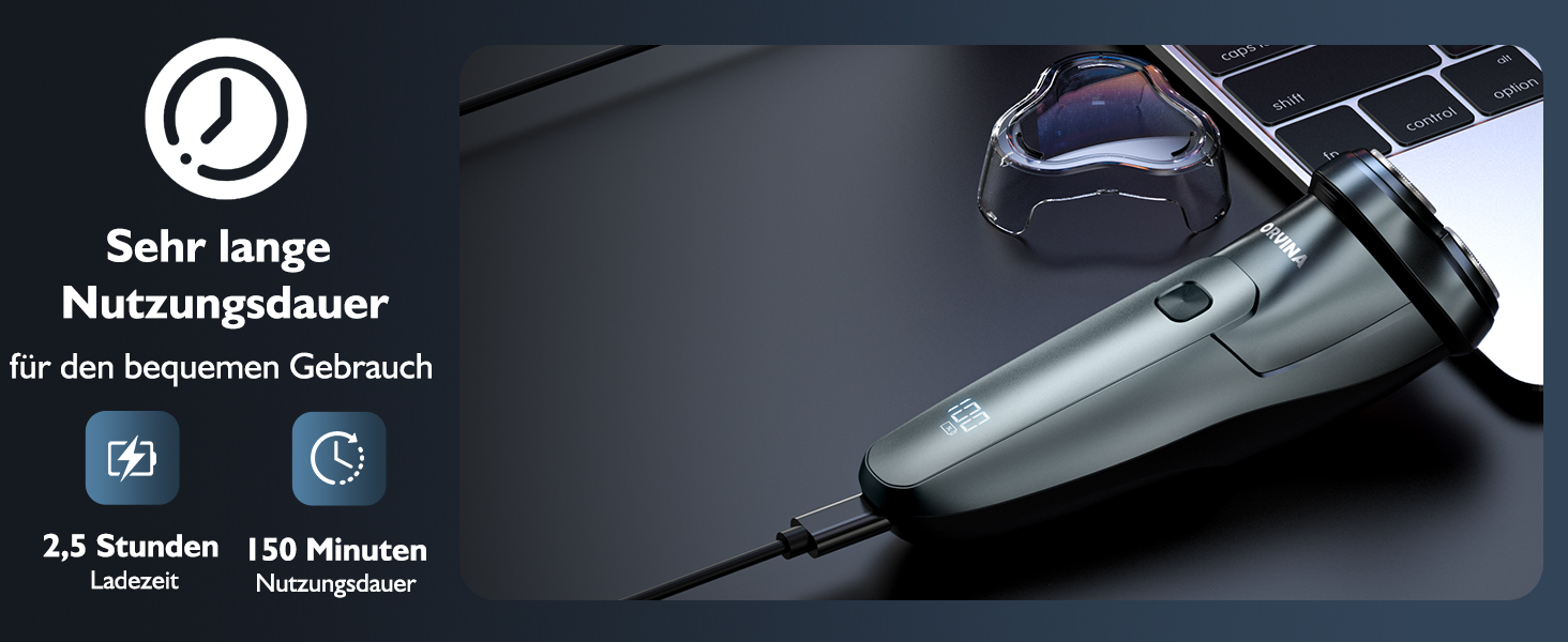 Електричний чоловічий бритва: бездротовий ротаційний бритва з LED-дисплеєм, IPX7, вологостійкий (сріблястий) H9