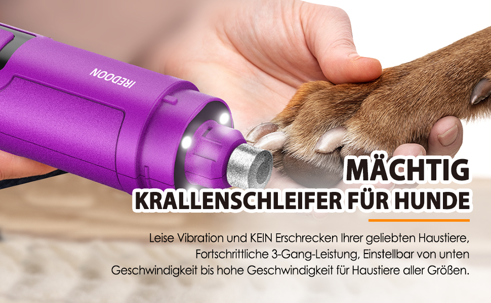 Шліфувальник кігтів для собак Profi Krallenschleifer 3-ступінчатий з LED-підсвіткою, тихий, акумуляторний, для собак великих, середніх та малих порід, темно-зелений (фіолетовий)