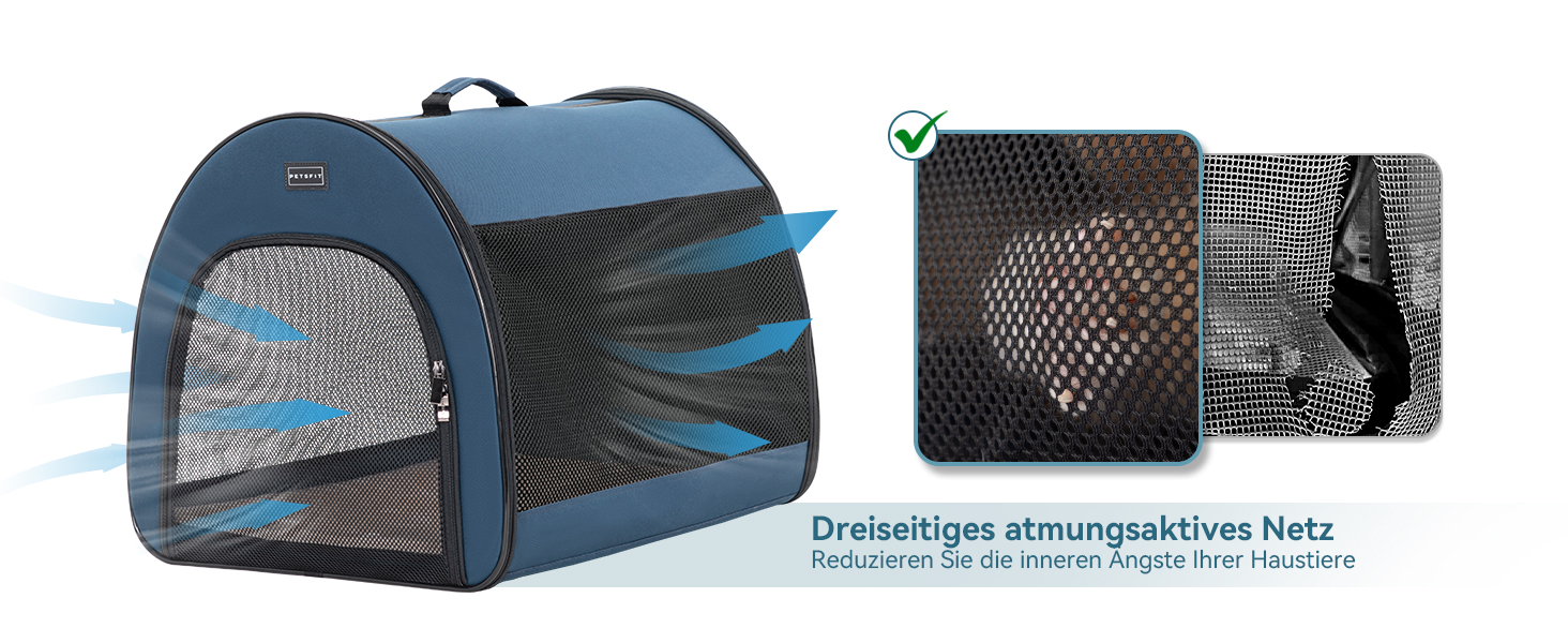 Складана переноска для собак Petfit для маленьких собак і котів, портативна та дихаюча переноска для дому з вигнутим дахом, переноска-ліжко для собак з анти-відкриваючим блискавкою та подушкою (Блакитний, S)