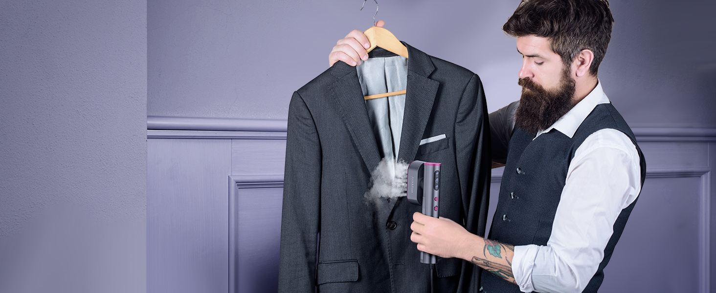 Портативний відпарювач для одягу 2-в-1 з регулюванням напруги 100-240V. Зелений (сірий). 1000W. Для подорожей