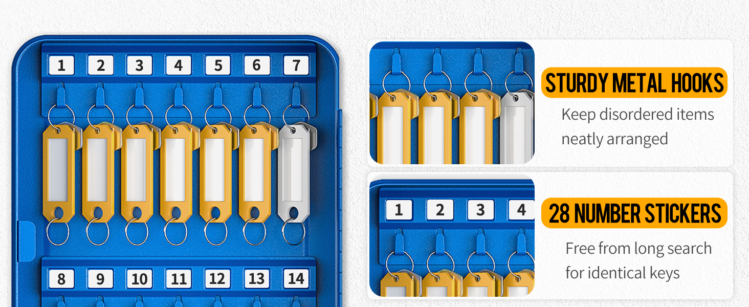 Шкафчик для ключів Uniclife на 60 позицій з комбінацією та ключовим замком, регульовані полиці, цифрова скринька, органайзер ключів (блакитний)