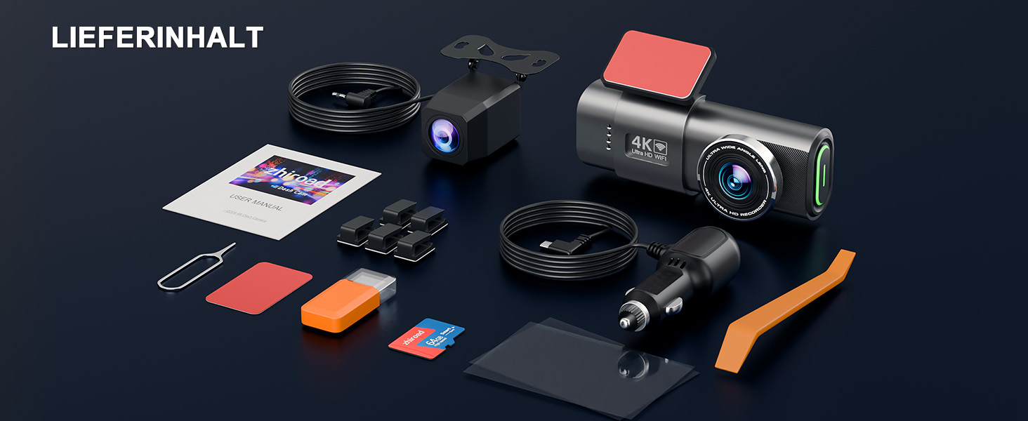 4K WiFi відеореєстратор в автомобіль, з Wi-Fi, SD 64GB, IPS екран 1.47