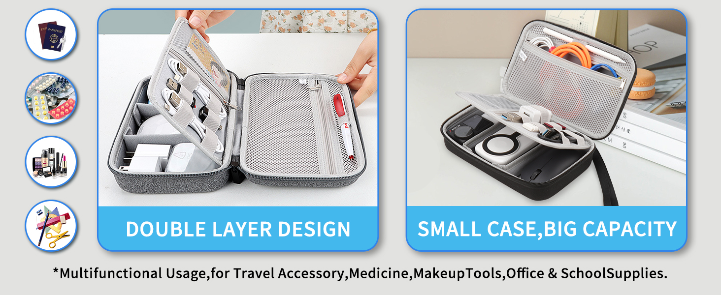 Органайзер для кабелів Teskyer, чорний, жорсткий кейс, водонепроникний, 14 x 22 x 6,5 см