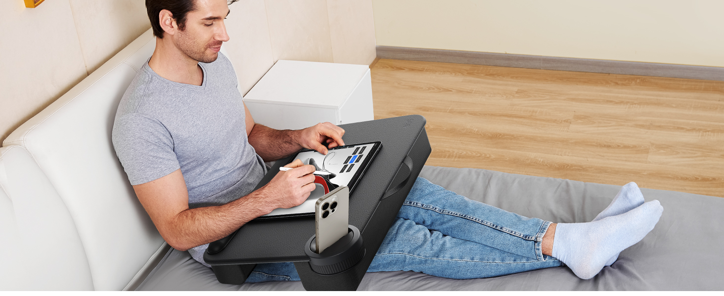 Підставка для ноутбука SAIJI з підставкою для телефону та ящиком, для роботи в ліжку/на дивані, до 17