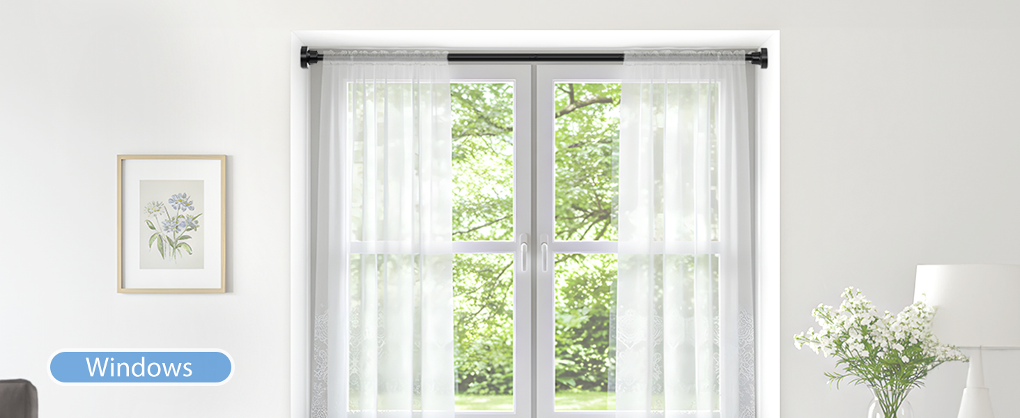 Телескопічна штанга для карнизи/душової завіси, чорна, 79-195 см. Кріплення без свердління. Телескопічна штанга для карнизи/душової завіси.