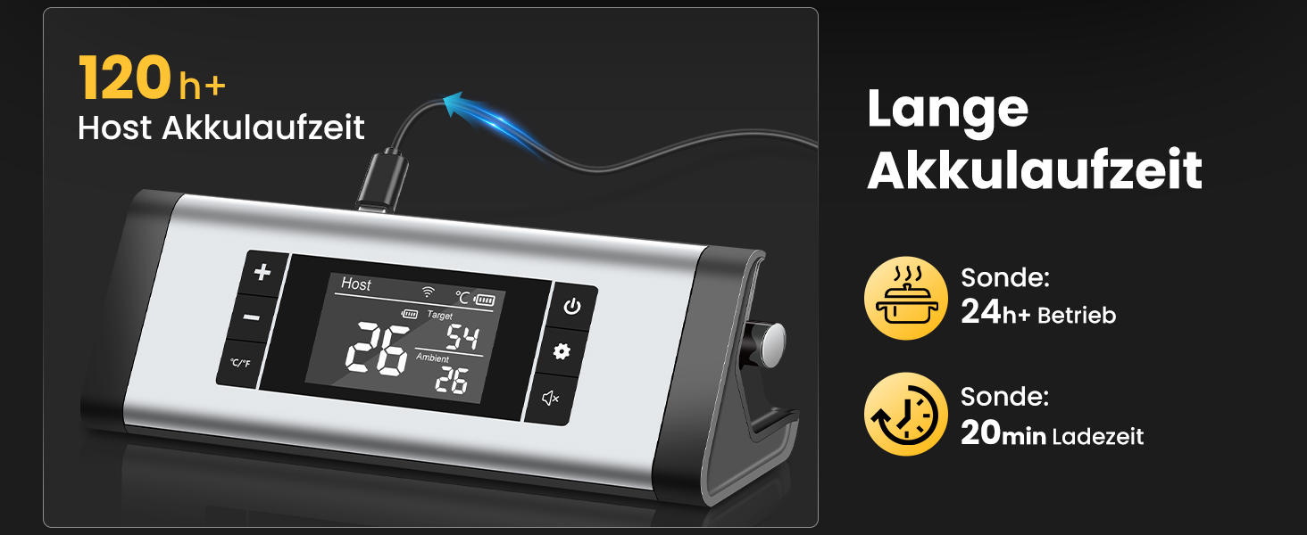 Бездротовий термометр для м'яса з Bluetooth, дальність до 240м, керування через додаток, до 24 годин роботи, IP67, миється в посудомийній машині, стійкий до олії - для гриля, коптильні, ротатерія, духовки, аерофритюрниці HK-BQ-01
