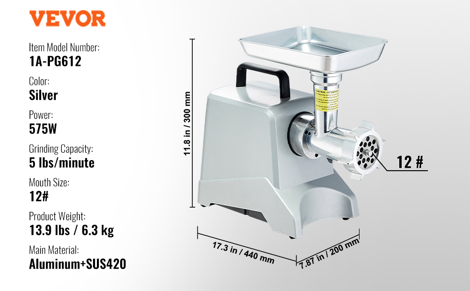 Електрична машина для фаршу VEVOR 1100W, 250 кг/год, з нержавіючої сталі, для ресторану, супермаркету, м'ясокомбінату
