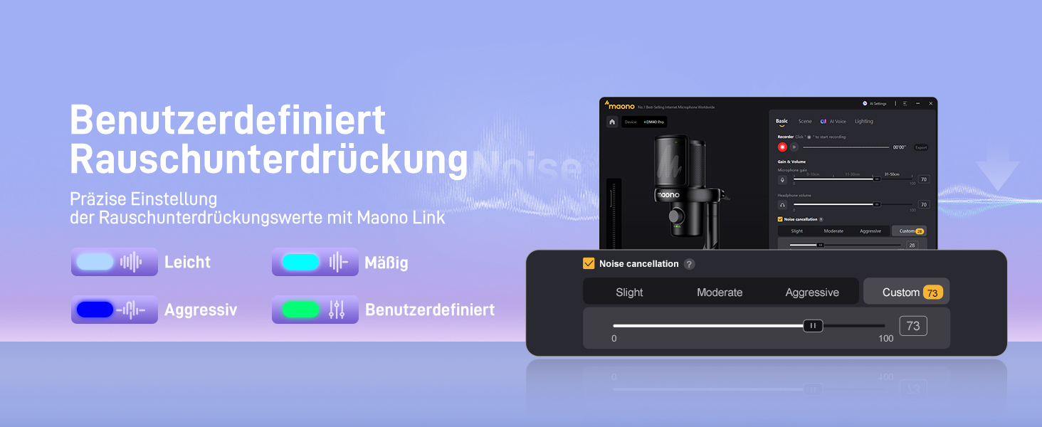 MAONO DM40 PRO Бездротовий мікрофон для ПК з RGB-підсвічуванням та ШІ-зміною голосу, 3-рівневим шумозаглушенням, для геймінгу, подкастингу та стрімінгу