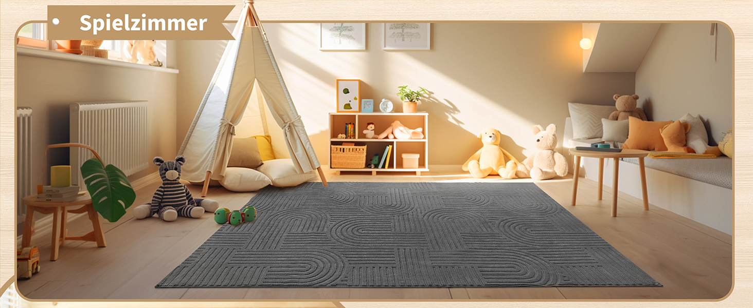 Килим для вітальні 160x230 см, великий пухнастий з коротким ворсом, миючий, сучасний, 3D ефект, антиковзаючий, для їдальні, кухні, спальні (140 x 200 см, сірий)