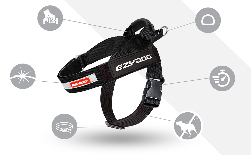 Шлейка для собак EzyDog Express - для норвезьких та інших порід, регульована, з підкладкою, для бігу та їзди на велосипеді (XS, S (52-66см), Червоний)