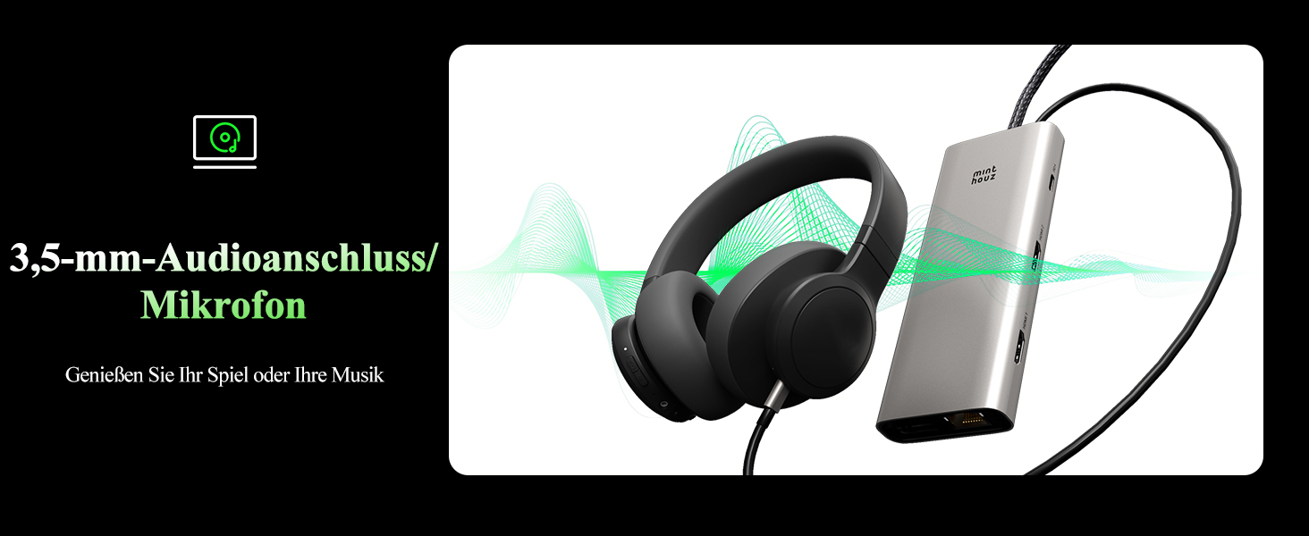 Док-станція Minthouz USB-C для HP, Lenovo, Dell: 12-в-1, 4xUSB, 8K@30Hz/4K@144Hz, 100W PD, Thunderbolt 3/4, 2.5G LAN, SD/TF, 3.5mm, для ноутбуків (Dual HDMI+DP)