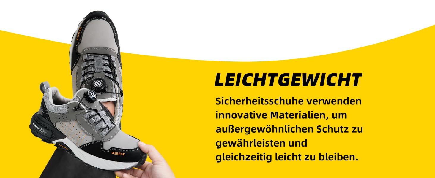 Чоловічі робочі черевики з металевим носком, легкі, дихаючі та міцні, з Clickers та захистом від проколів, неслизька підошва – робочі черевики для професій та будівництва (45 EU, Сірий)