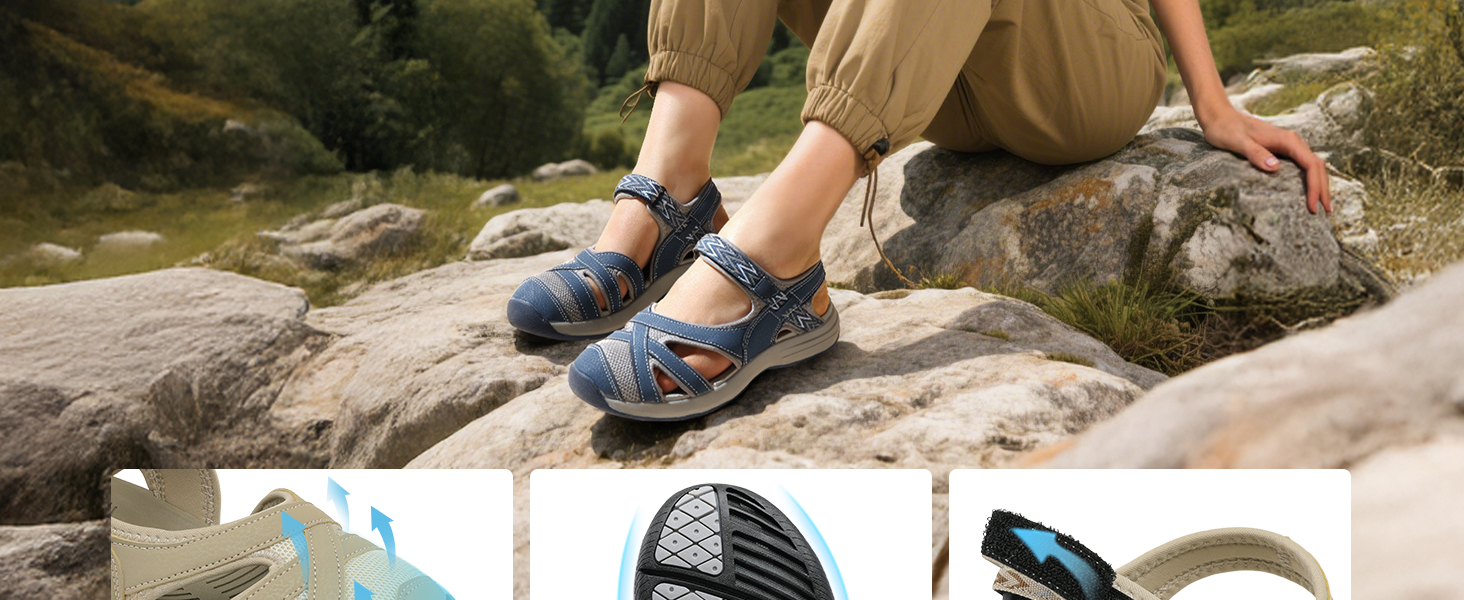 Жіночі сандалі Dream Pairs Outdoor для трекінгу та прогулянок, бежеві, 37 EU, з TPR підошвою та EVA устілкою