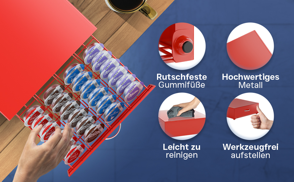 Тримач для капсул Tassimo Prodiumart – елегантний диспенсер на 64 капсули (червоний)