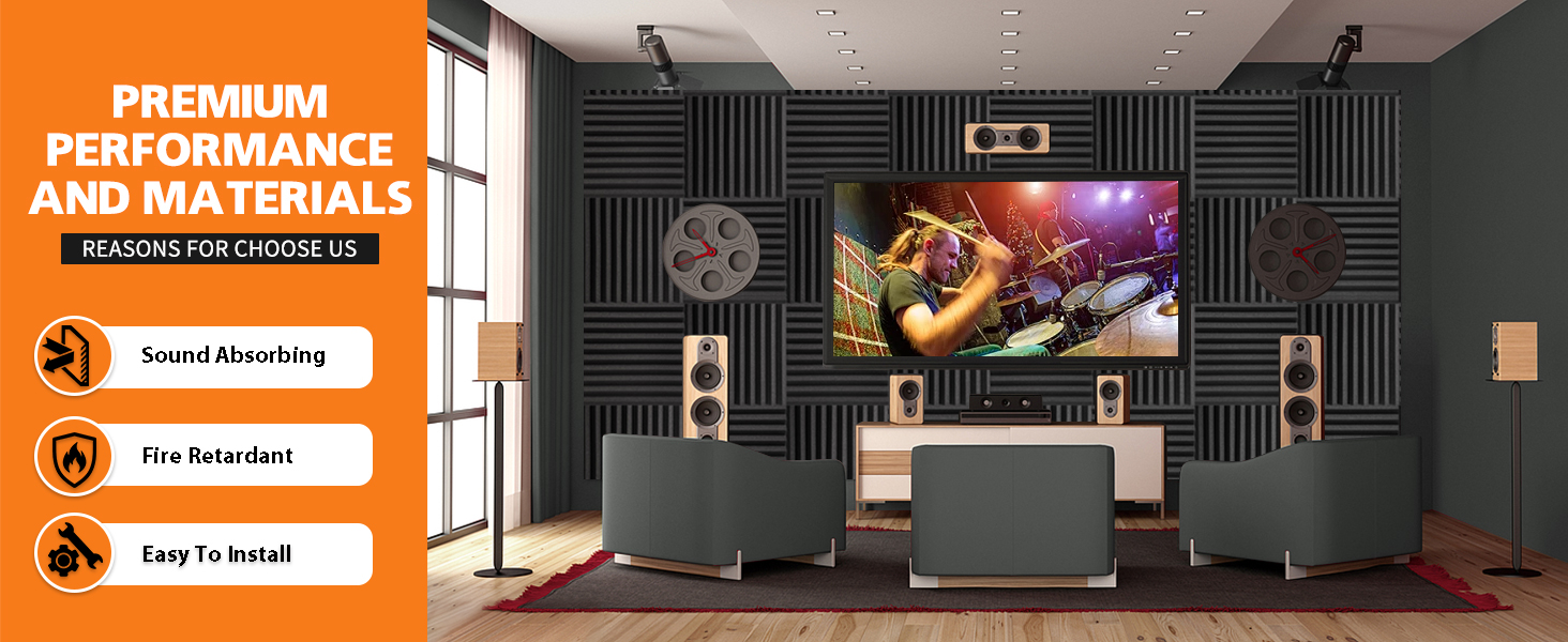 Самоклеїться акустичні панелі з шумопоглинаючого поролону, звукоізоляційні плити для студії та офісу, чорні, 30x30x2.5 см (48 штук)