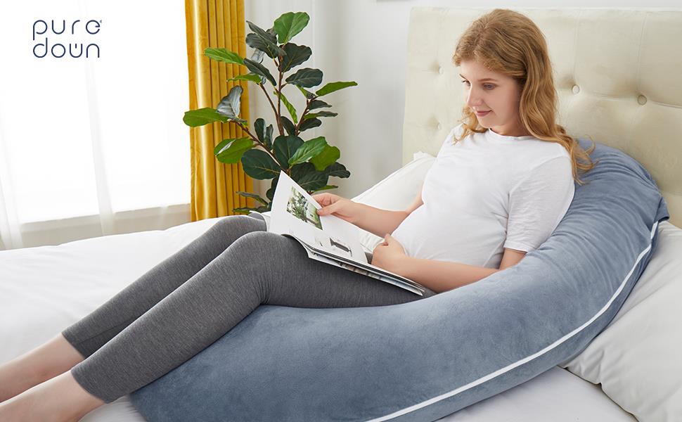 Puredown G-подушка для вагітних і годування, бічна подушка для сну, знімний чохол, 81×142 см, синя