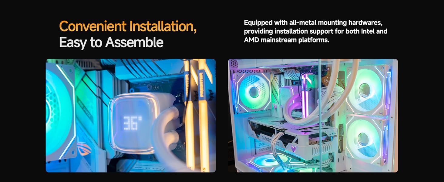 AIO рідинне охолодження ПК з цифровим дисплеєм, 360 мм, для AMD AM4/AM5 та Intel LGA 115X/1200/1700/1851 (Iota L24 WH)