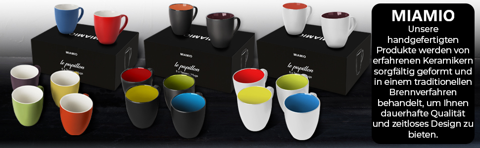 Набір кавових чашок Miamio Le Papillon (6 шт., 350 мл) - біло-червоний, сучасний дизайн