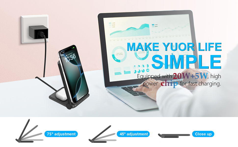 Двопортова бездротова зарядка 20W, сумісна з iPhone 16/15/Pro/14/13/12/SE/AirPods та Samsung, Pixel (білий)