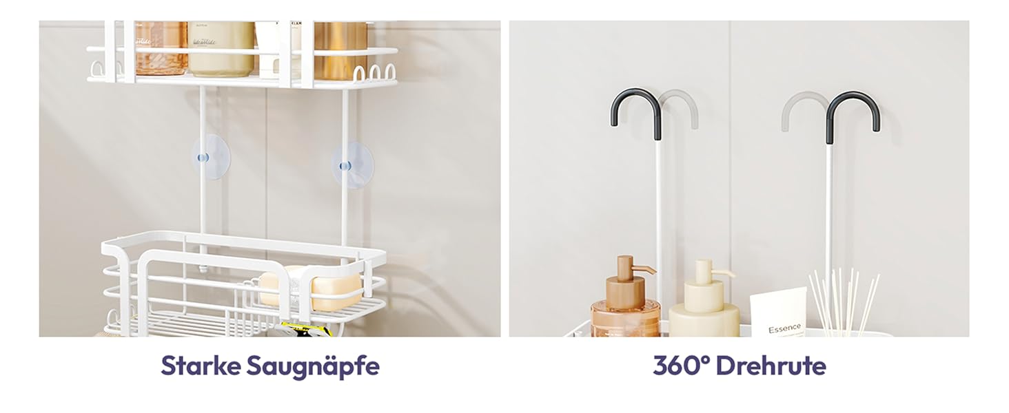 Поличка для душу SWTYMIKI: нержавіюча сталь, 11 гачків, 2 способи встановлення, аксесуари для душу (біла)