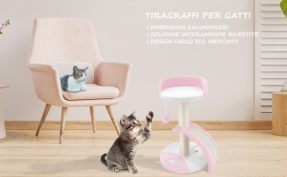 Дерев'яний кігтечка для котів Beltom® Kratzbaum 54 см, рожево-білий. Ігровий комплекс для котів
