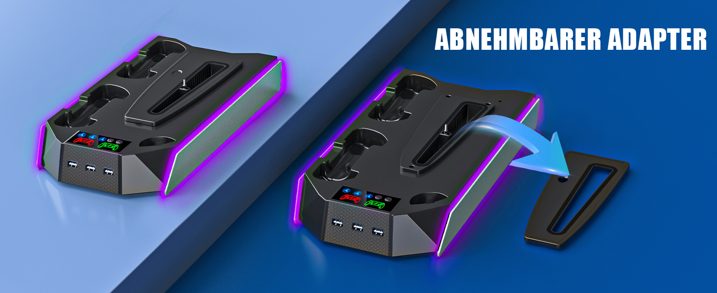 Підставка для PS5 Slim/Pro з зарядною станцією для контролера PlayStation 5 (Disc/Digital), аксесуари PS5 з RGB підсвіткою, вентилятор, тримач для навушників, USB хаб, чорно-білий, Q511