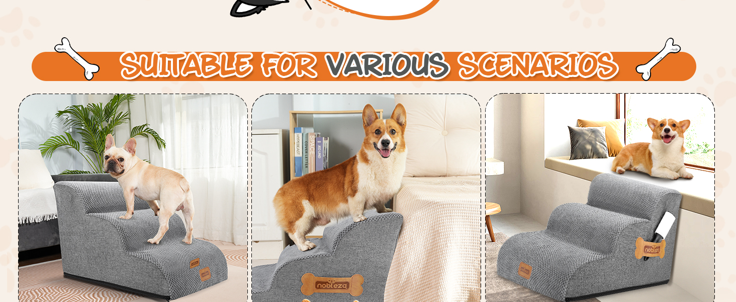 Східці для собак Nobleza: 3 ступені, з роликом для шерсті