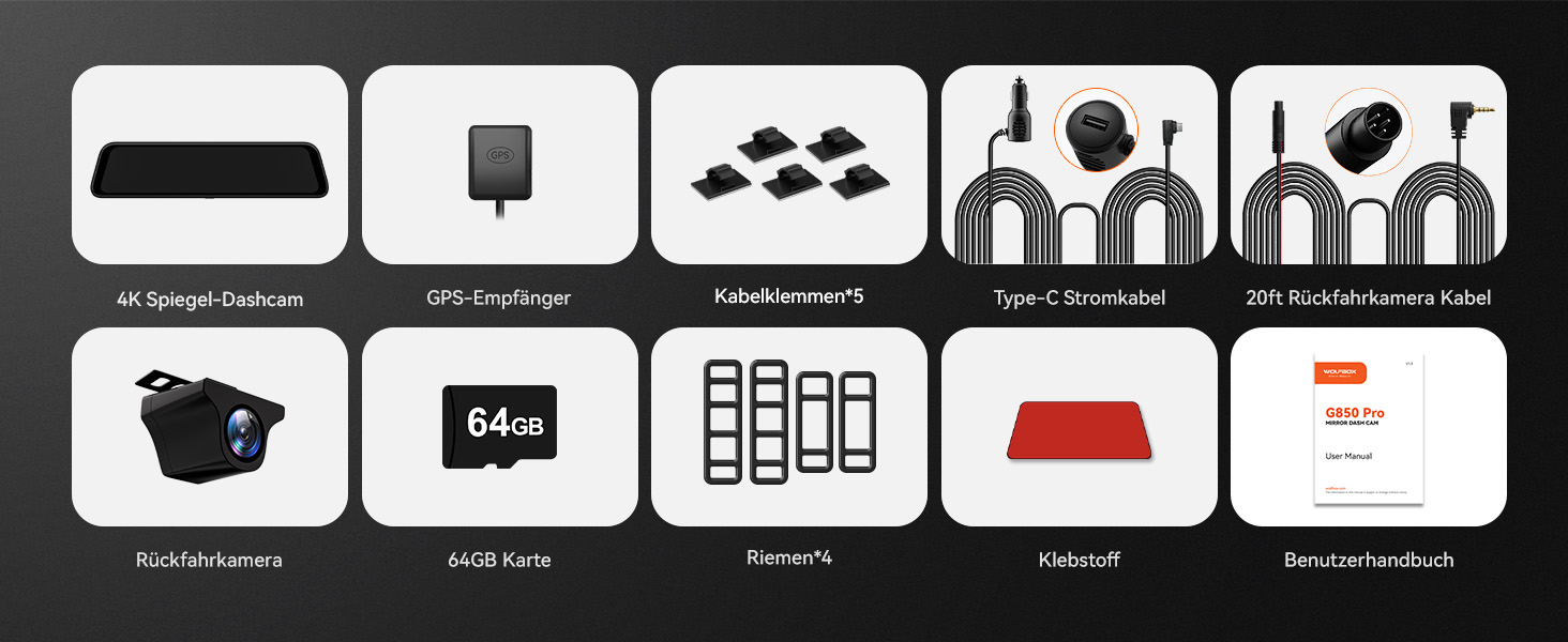 WOLFBOX G850 PRO: Дзеркало-відеореєстратор 4K з ADAS, BSD, WiFi, GPS, G-сенсором та камерою заднього виду