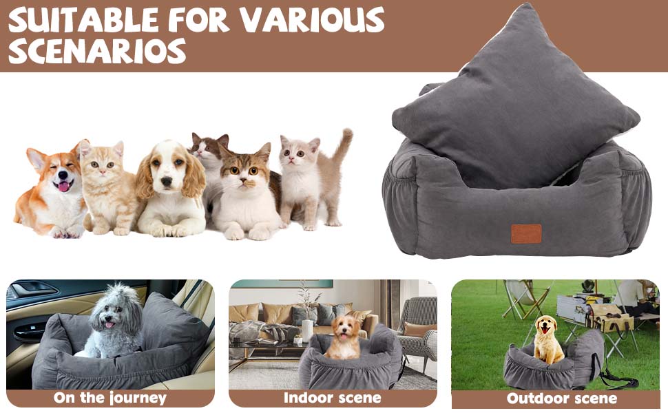 Автокрісло для собак, миється та стійке до плям. Зручне автокрісло для собак середнього розміру (сірий)