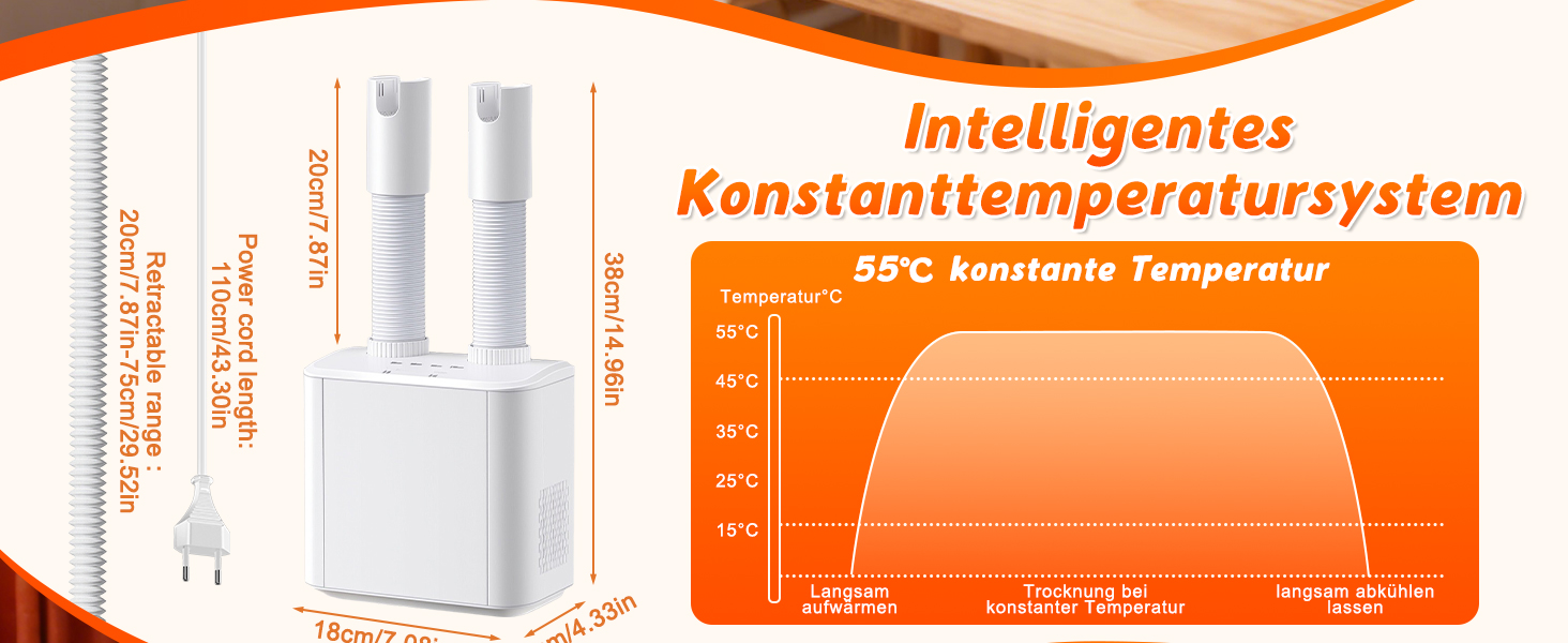 Електричний сушильник для взуття та рукавичок: телескопічний, з таймером, постійна температура, для взуття, шкарпеток, гірськолижних черевиків (білий)
