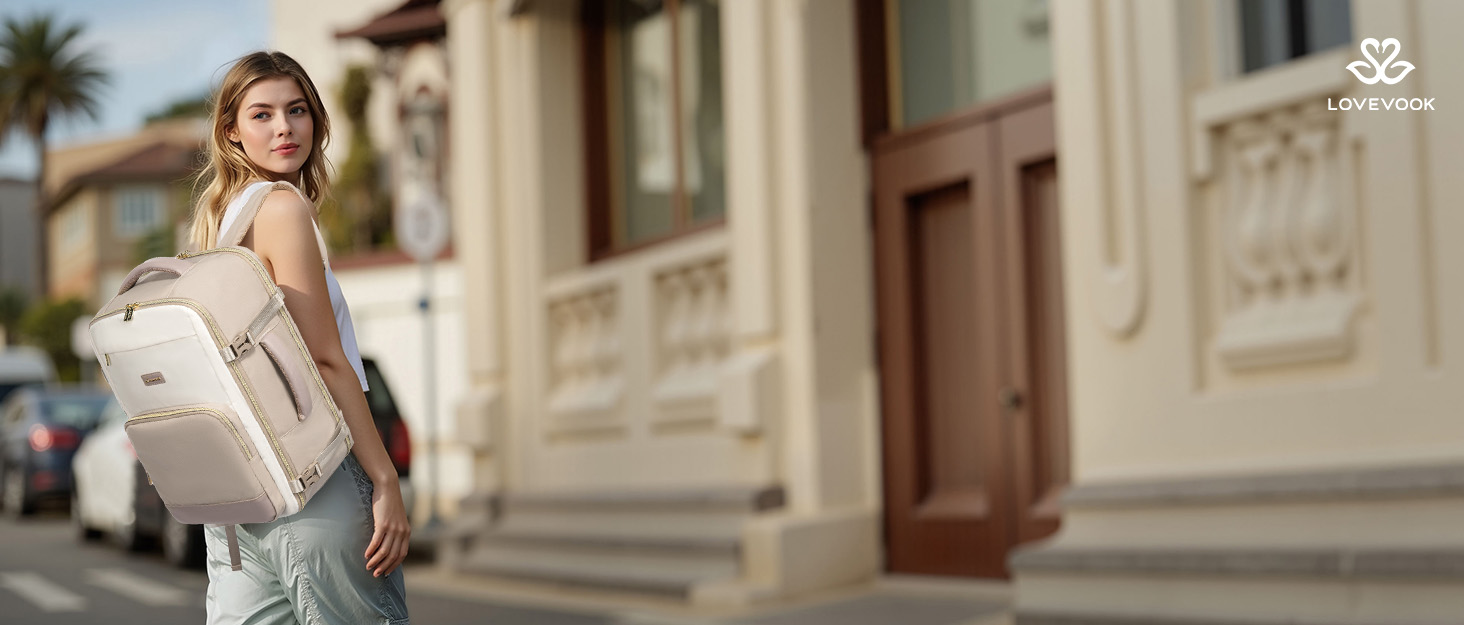 Рюкзак ручної поклажі LOVEVOOK 40x30x20, 24L для жінок, підходить для Ryanair, Eurowings, Wizz Air, Khaki Beige
