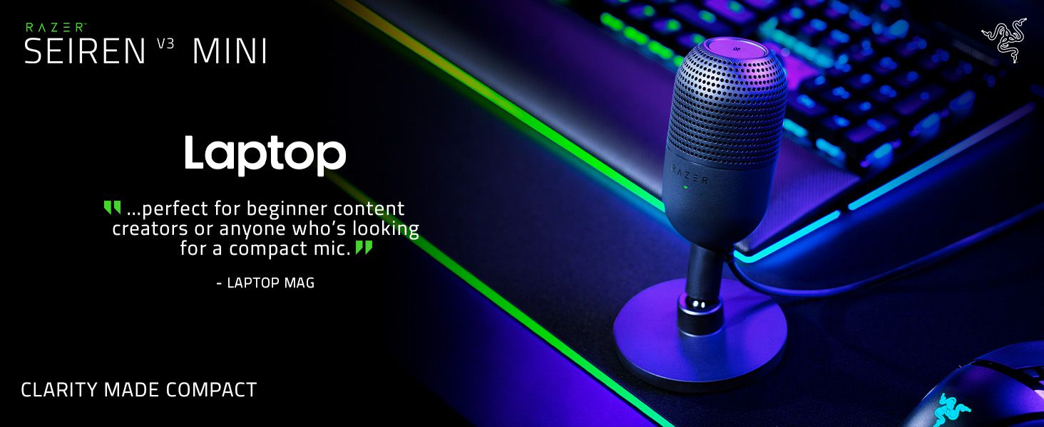 Мікрофон Razer Seiren V3 Mini - компактний USB мікрофон з LED-індикатором та інтегрованим демпфером