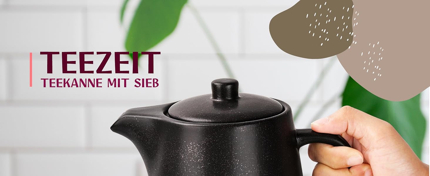 Чайник Happy Lemuro з ситечком - 1,2 л - Керамічний чайник чорного кольору (антрацит)