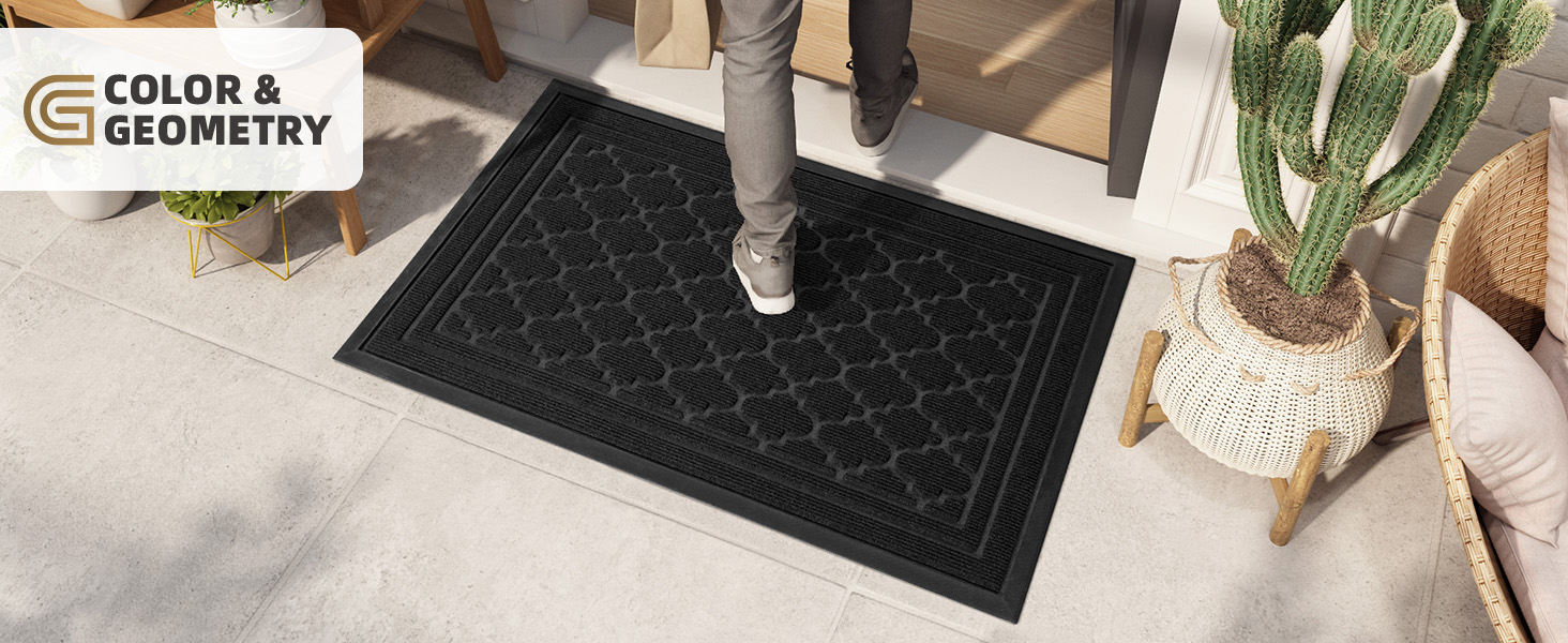Килимок для дому та вулиці Color G, 43.5 x 75 см, чорний, неслизький, миється, для входу, балкону, тераси